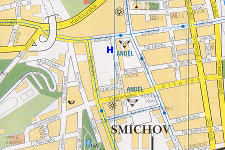 hotel Andels - poloha na mape Prahy