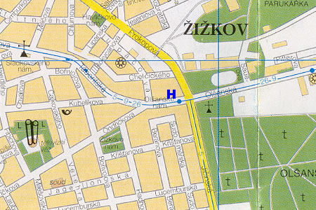 hotel Olsanka - poloha na mape Prahy