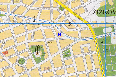 hotel Tabor - poloha na mape Prahy